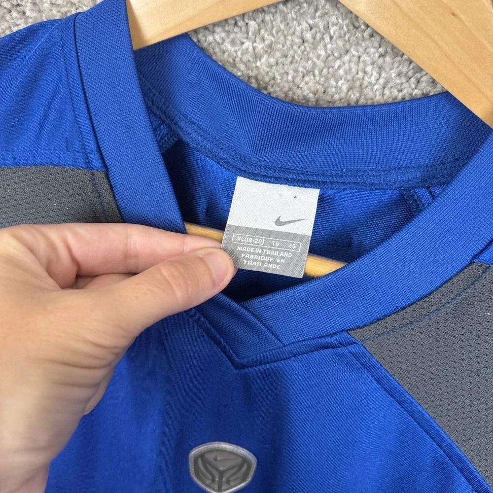 Nike Basketball Jersey Boys XL 18-20 Blue Grey Mesh V-Neck Athletic Shirt